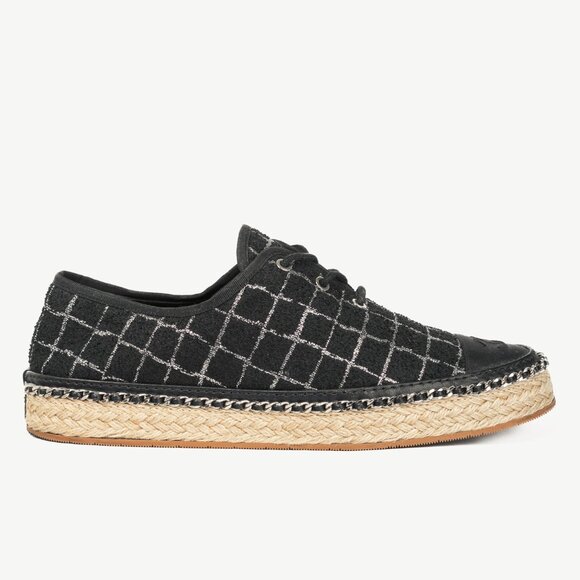 Chanel Black Metallic Tweed Espadrille Low-Top Sneakers - Picture 2 of 12